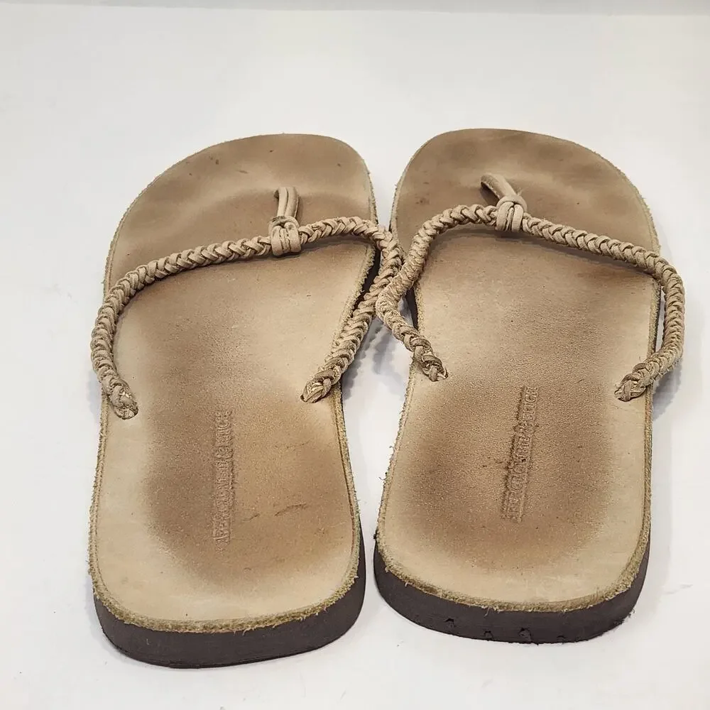 Abercrombie and Fitch Tan Braided Leather Thong Sandal Women Size 10 Flats Y2K